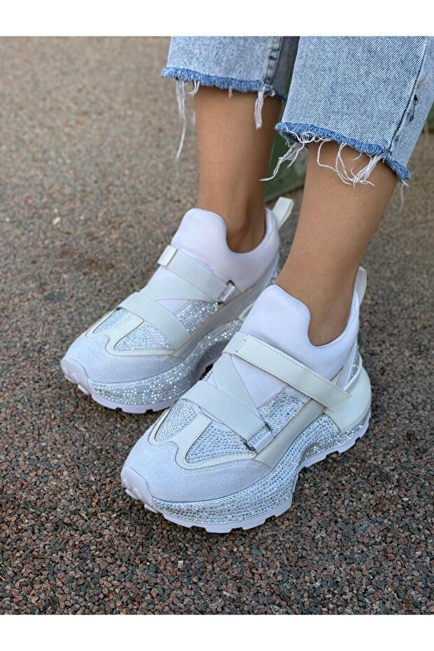 Women's Stone Patterned Elastic Detailed High-Sole Walking Shoes