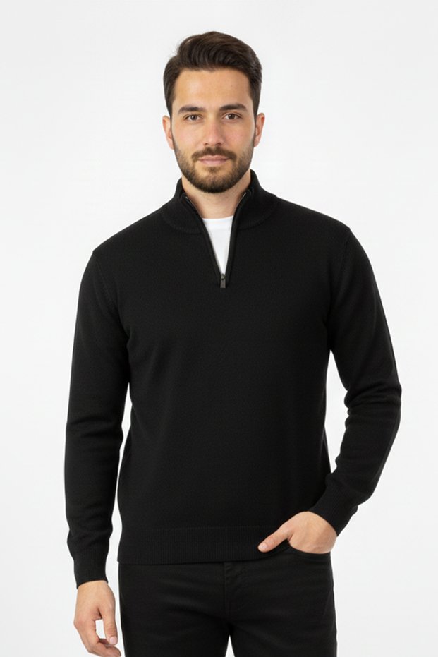 Herren-Pullover mit halbem Rollkragen und Reißverschluss