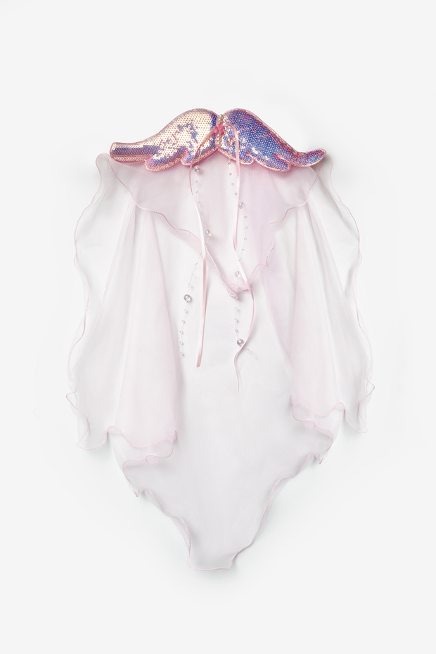Pink Sequin Pearl Detailed Wing Figure Girl's Clip Buckle