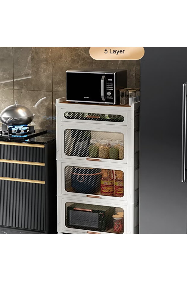 5 Layers Foldable Flip Type Kitchen and Bathroom Cabinet with Wheels