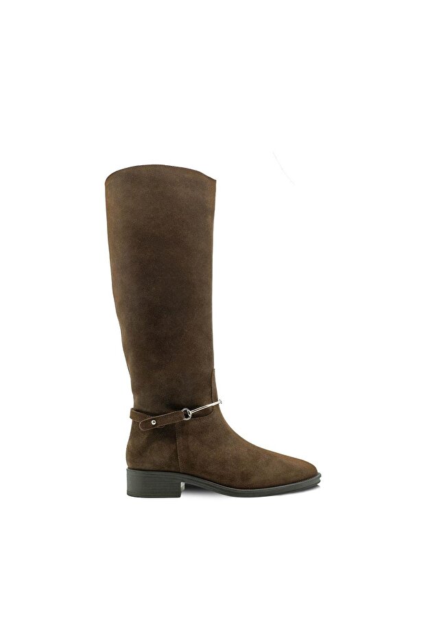 Below-The-Knee Zippered Rubber Sole Boots Z590 Yarma Suet Brown 490 C63 (Split Suede Brown)