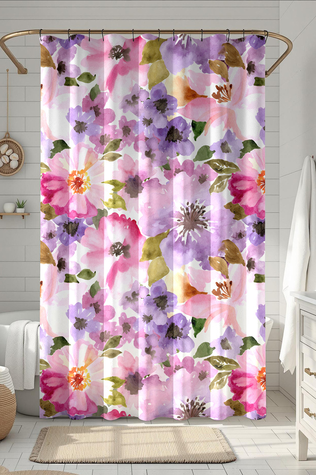 Bathroom Curtain, April Floral Pattern Shower Curtain, Bathtub Curtain, with Ring Gift 175X200Cm Bp-52