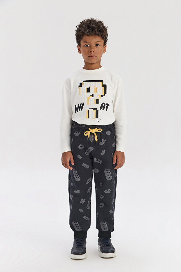 Boy Patterned Tracksuit Bottom - 1