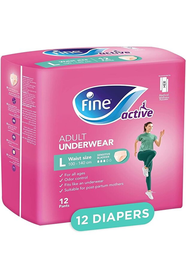 Active Postpartum and Incontinence Underwear for Women, Large size, 100-140cm waist, 12 Diapers