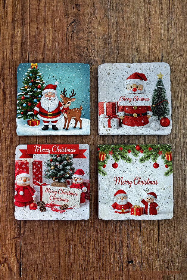Natural Stone Coaster - Christmast New Year Printed 10X10Cm Ai Noel - Stone Coasters 521