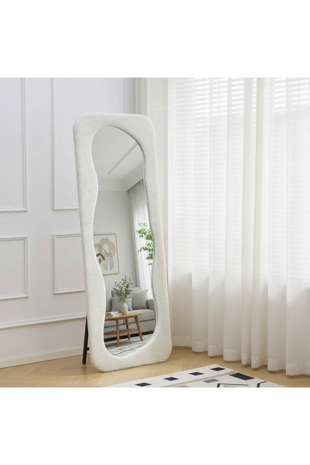 Square Edge White Bouclé Mirror - 1