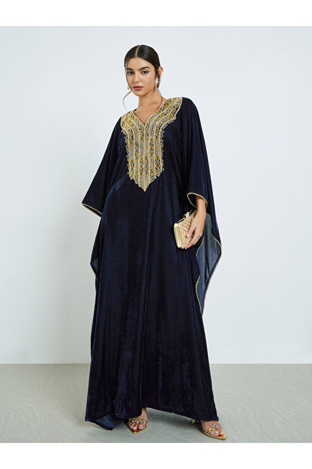 Winter Wear Kaftan with Studded Hand Embroidery