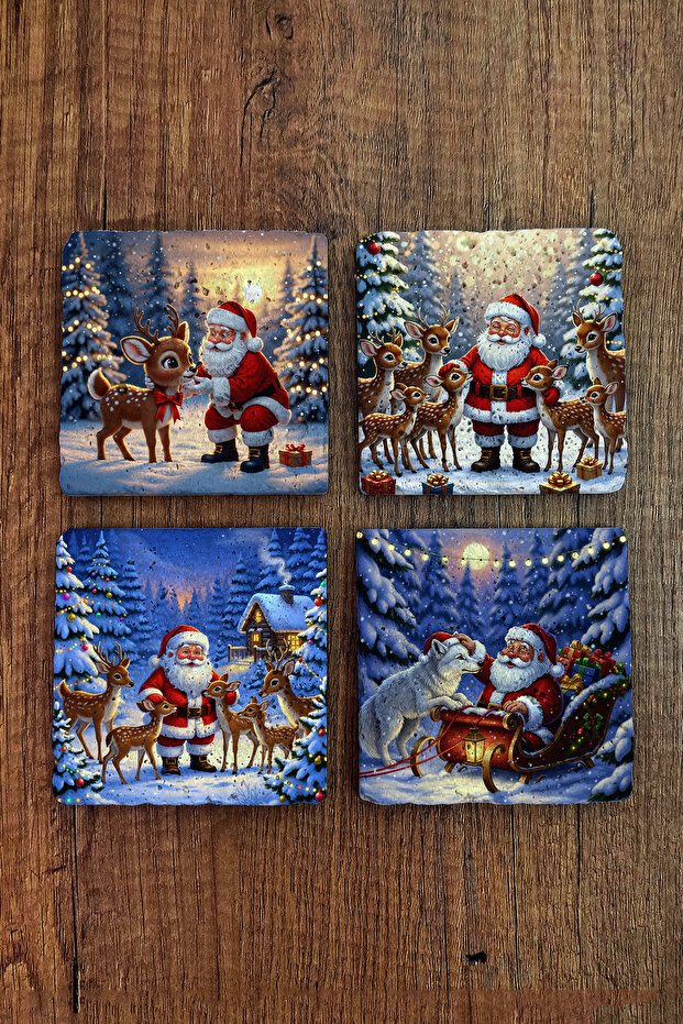 Natural Stone Coasters - Christmast New Year Printed 10X10Cm Ai Noel - Stone Coasters 529