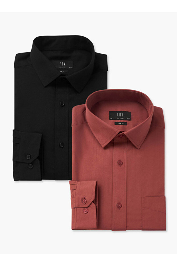Set of 2 - Men Slim Fit Collared Long Sleeves Shirt
