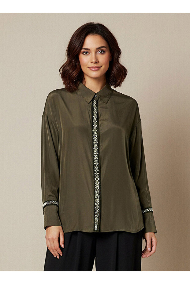 Shirt with Pearl Embellishment and Long Sleeves