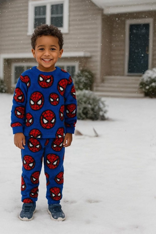 2-5 Years Old Boy's Blue Patterned 3 Thread Fleece Set – Winter Home & Casual Set