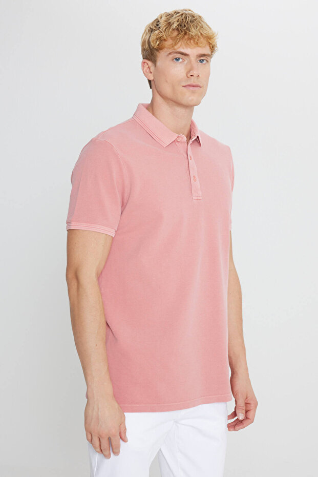 Men's Dusty Rose 100% Cotton Slim Fit Slim Fit Polo Neck T-Shirt