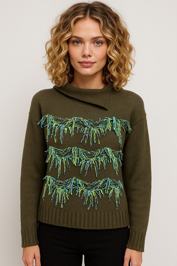 Tassel Detailed Knitwear-25K43853-Khaki-25