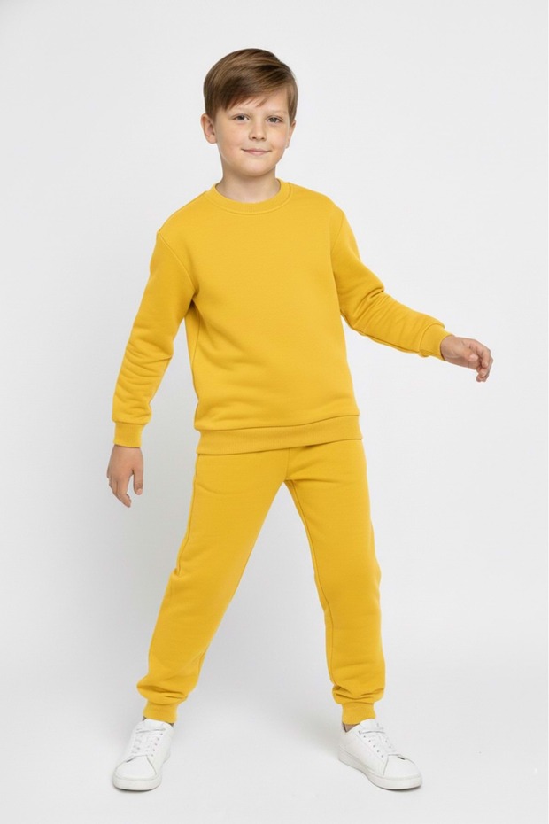Basic Pocketed Girls-Boys Transitional Kids Tracksuit Set M00776 Yellow