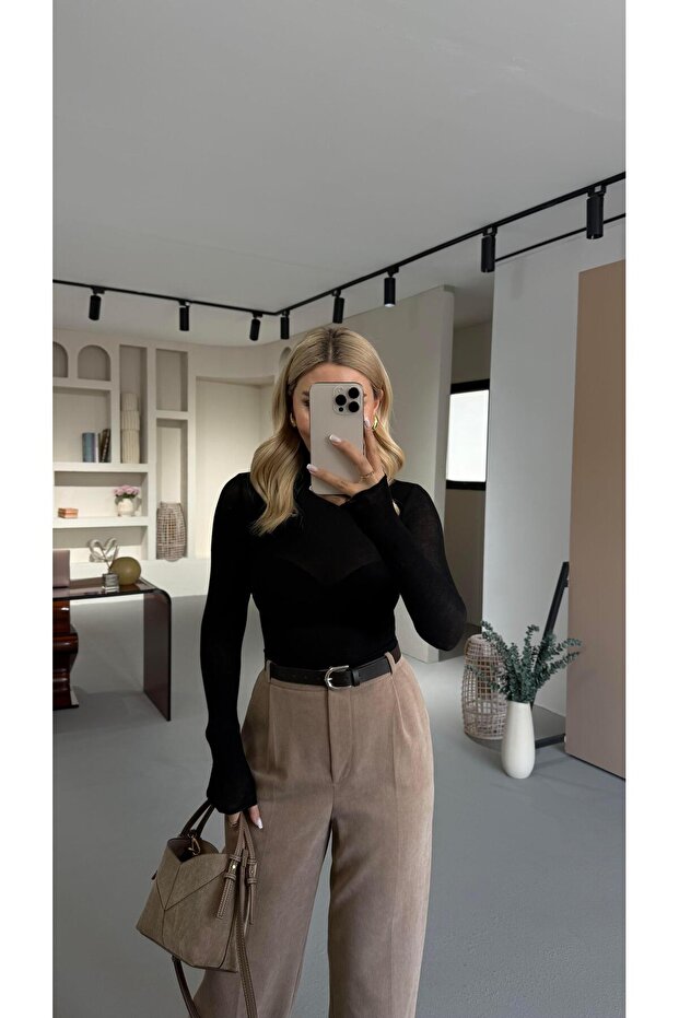 Turtleneck Black Transparent Blouse