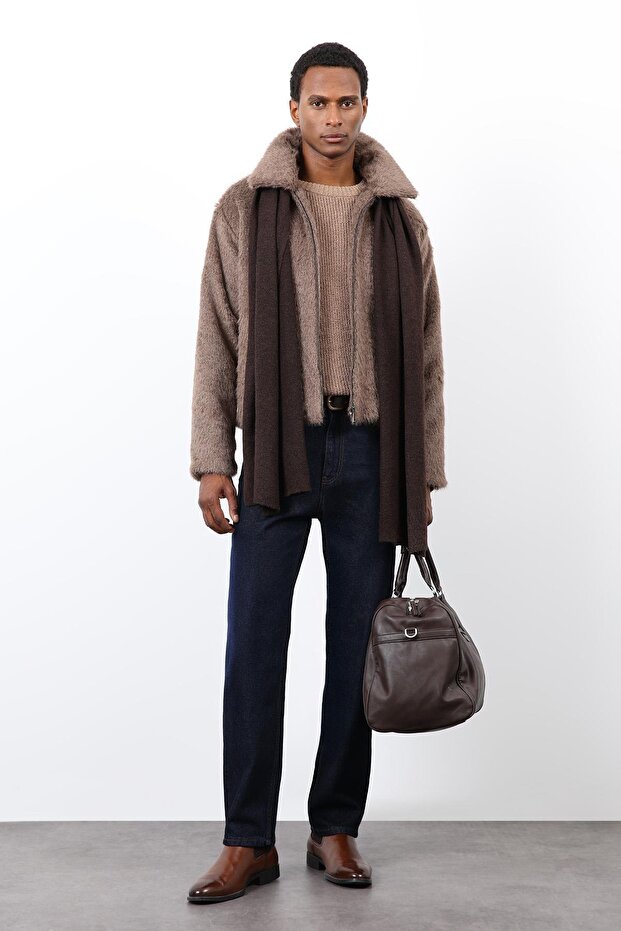 Light Brown Soft Textured Men's Coat