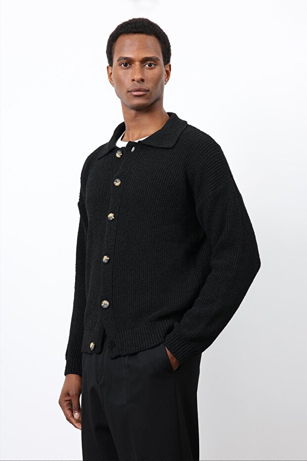 Siyah Örme Triko Erkek Hırka - 5