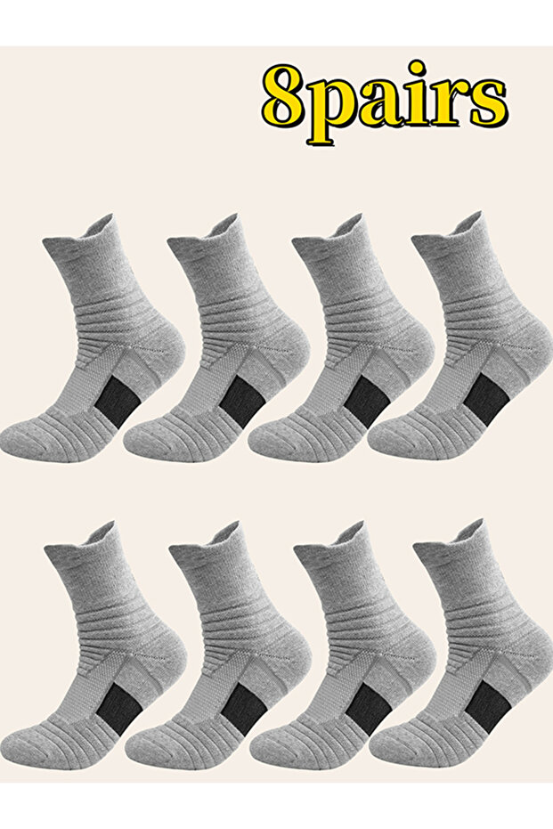 Pack of 8 - Grey Crew Socks