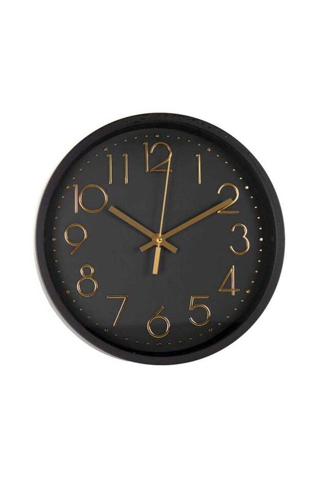 Modern Black Wall Clock with Gold Numerals - Silent Movement, 30cm