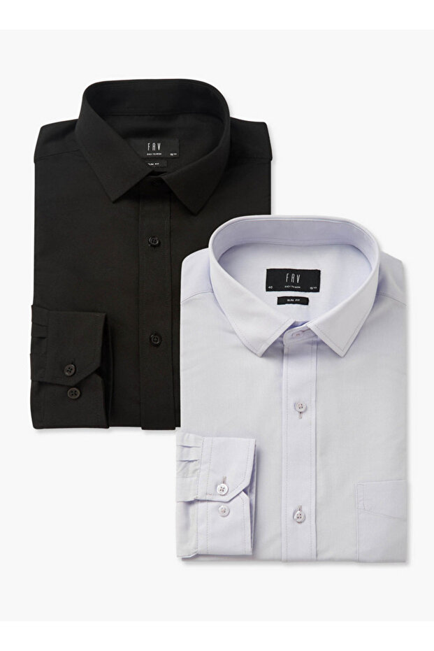 Set of 2 - Men Slim Fit Collared Long Sleeves Shirt