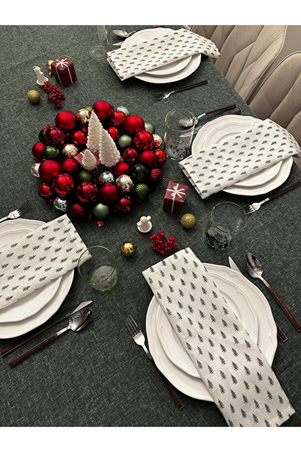 طقم مفرش طاولة رأس السنة بتأثير الكتان - 6