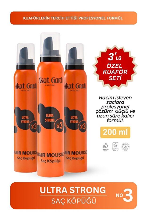 Akat Gardi Saç Köpüğü Ultra Strong Turuncu 200Ml.3Lü Özel Set