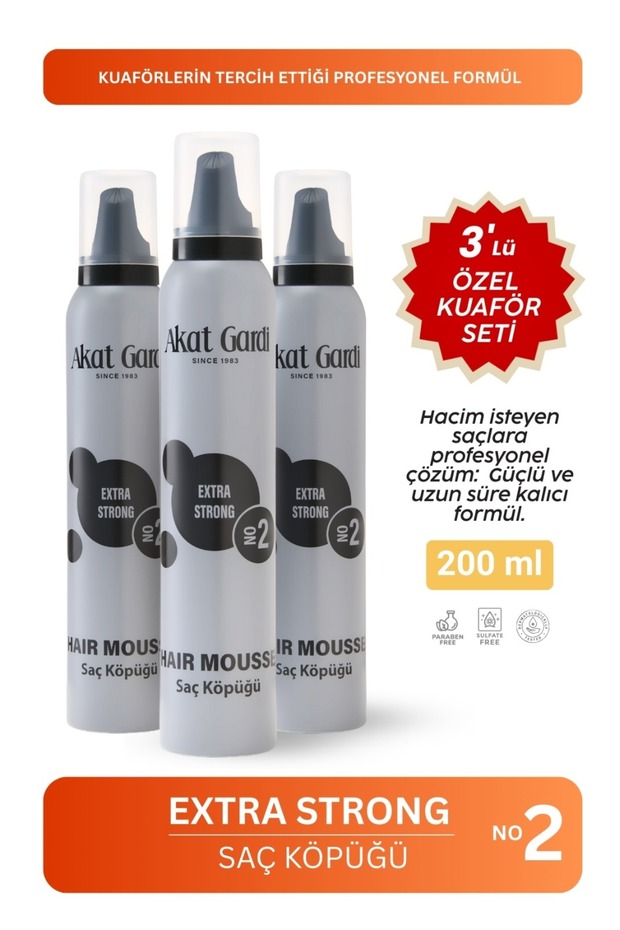 Akat Gardi Saç Köpüğü Extra Strong Gri 200Ml.3'Lü Özel Set