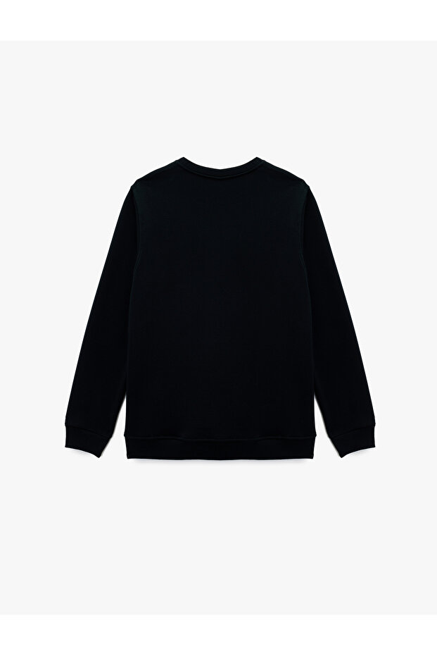 Regular Fit Basic Fleece-Lined Crew Neck Printed Sweatshirt - 4
