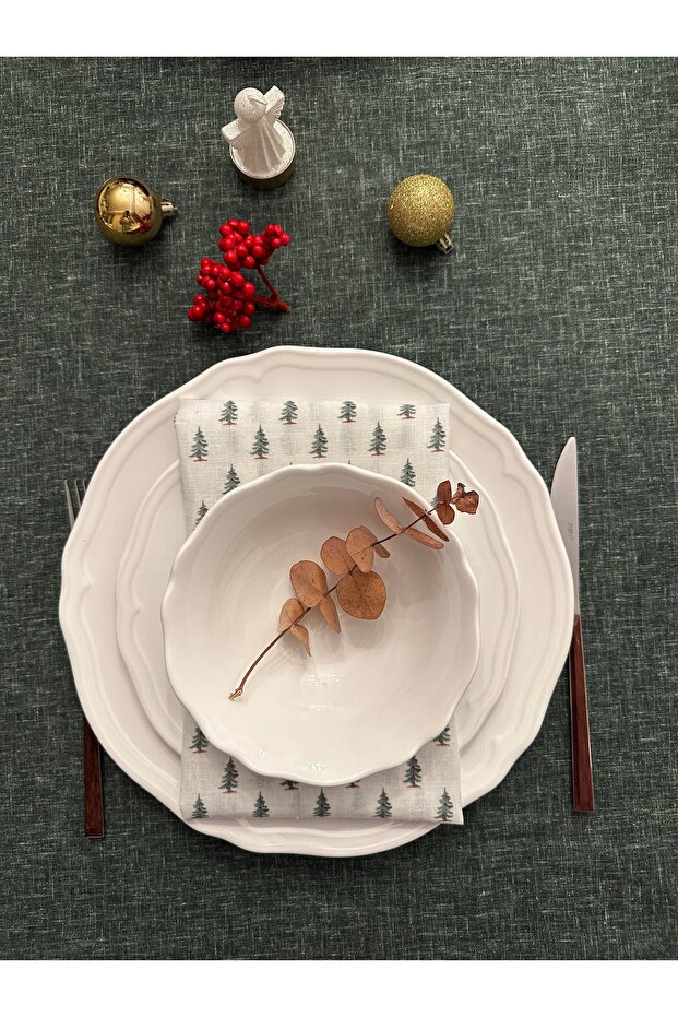 طقم مفرش طاولة رأس السنة بتأثير الكتان - 2