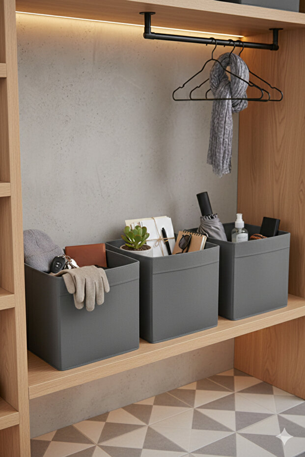 3 Pcs Gray Lidless Box Multi-Purpose Organizer Office Stationery Toy Box 30 X 30