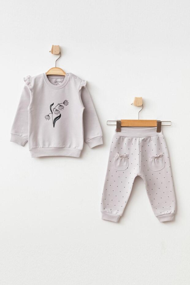 Baby Girl Floral Patterned Sweatshirt Pants 2-Piece Top and Bottom Baby Set 3 Months-36 Months