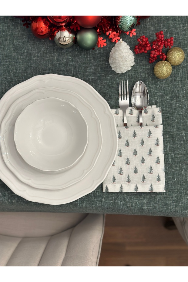 طقم مفرش طاولة رأس السنة بتأثير الكتان - 8