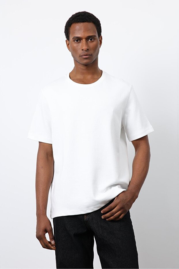 Ekru Regular Fit Basic Erkek T-Shirt - 1