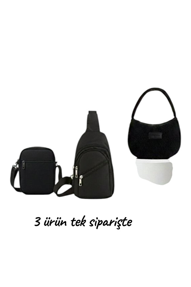 Women's Sold in Sets of Three.3 Zippered Bodybag and Plush Strap Bag