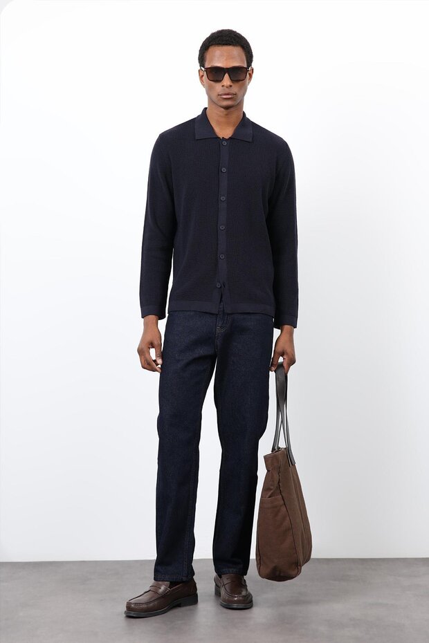 Navy Blue Thin Knitwear Men's Cardigan