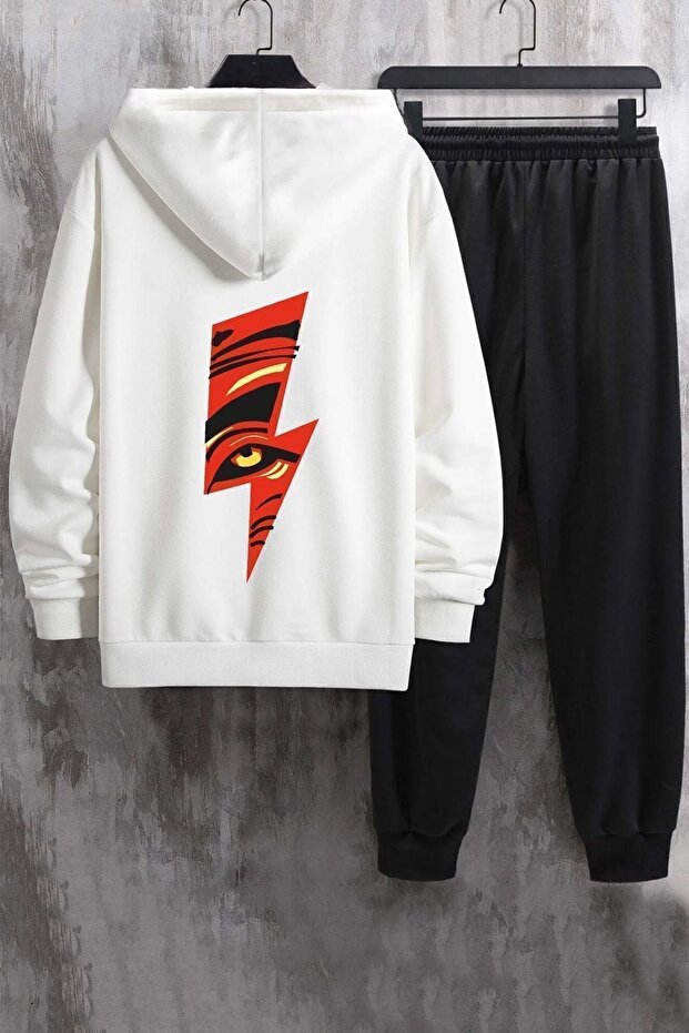 Unisex Hooded White Lightning Tracksuit Set