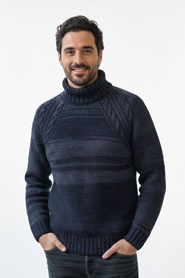 Erkek Balıkçı Yaka Kalın Kazak - 1