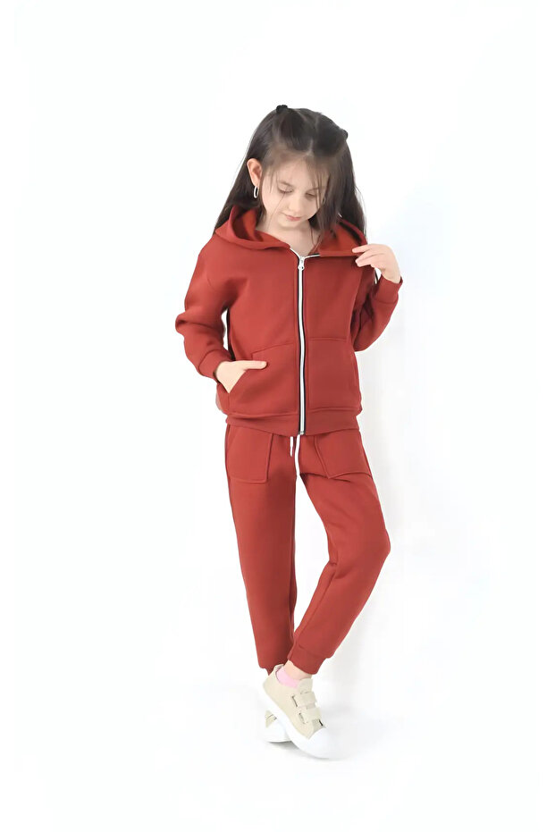 Girl's Zippered Hooded Tracksuit Set