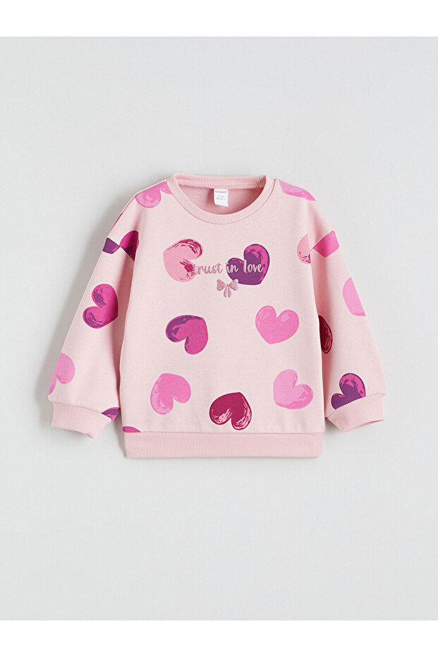 Meral Collection Pink Heart Printed Girls' Sweatshirt
