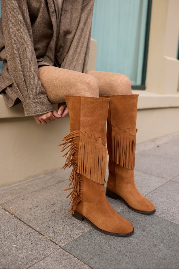 Pulina Women's Taba Genuine Leather Suet Tassle Boots