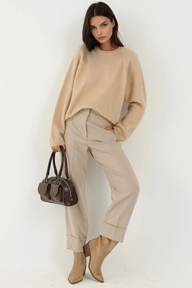 Yumuşak Dokulu Bisiklet Yaka Basic Triko Kazak - 4