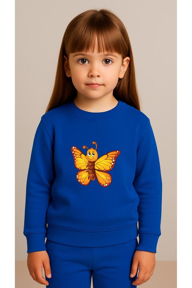 Children's Team Sweatshirt Golden Butterfly Printed Girls Boys Crew Neck3 4-5-6-7-8-9-10-11-12Years
