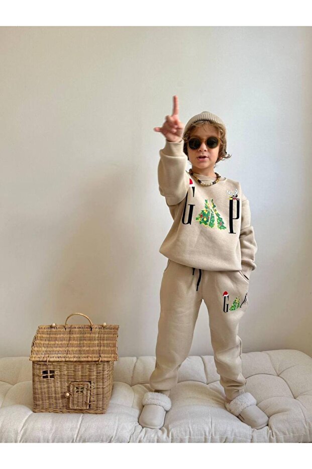 Boy's New Year's Sweatshirt Winter Fleece-Lined Sets