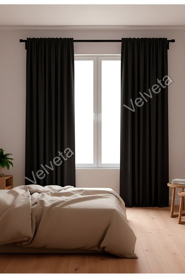 Lightproof Blackout Blackout Curtain – Black | Plain Pleat, Heat and Sound Insulating, Modern Blackout Curtain