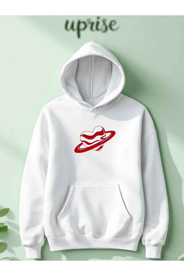 Saturn Heart Printed Cotton 3 Thread O Oversized Sweatshirt
