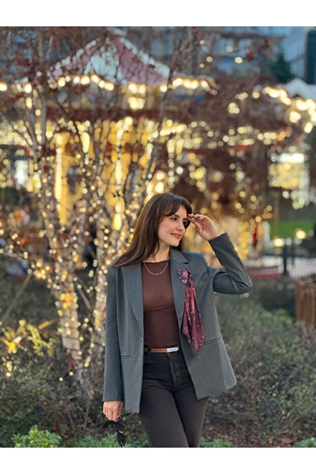 Frontera Antrasit Fularlı Ceket - 1