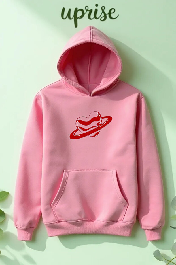 Saturn Heart Printed Cotton 3 Thread O Oversized Sweatshirt