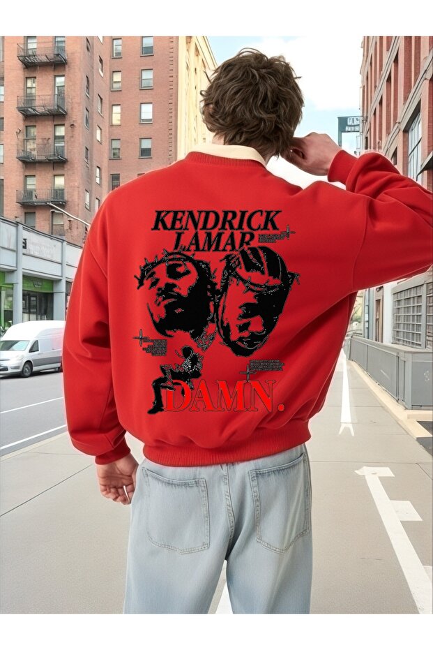 سويت شيرت يونيسكس بأكمام طويلة من Kendrick Damn Transfer مطبوع مقاس كبير بياقة دائرية