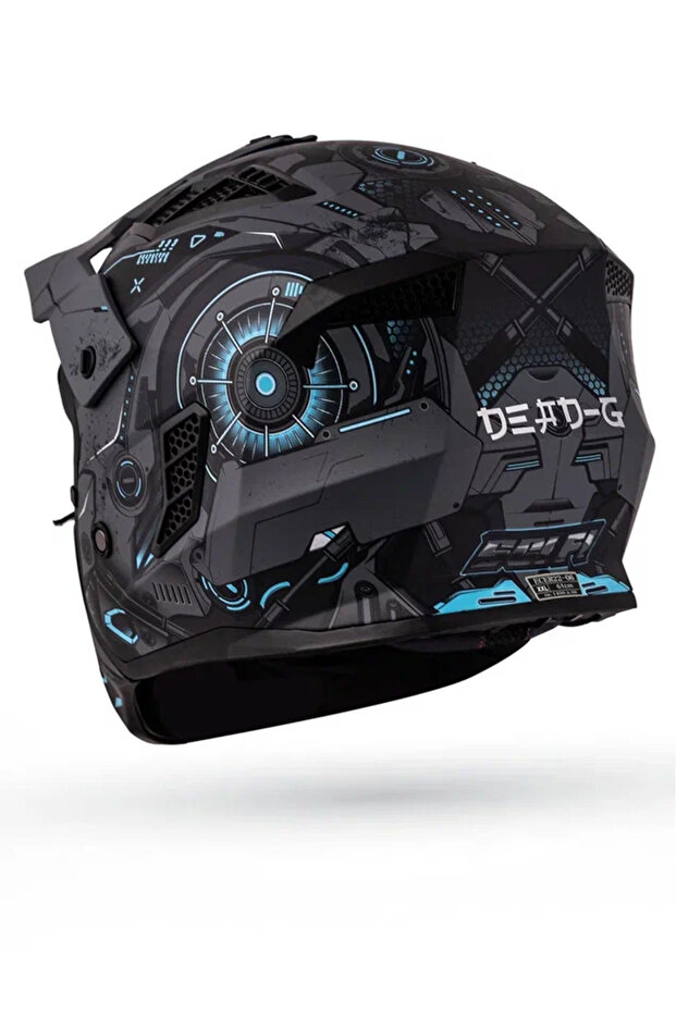 Helix Time Grey Mat Siyah-Mavi Modüler Kask - 5