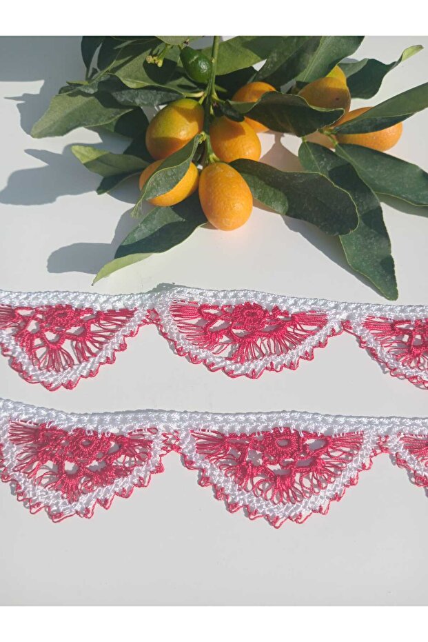 Pomegranate Red Needlepoint Handcrafted Towel Edge 2 Pieces